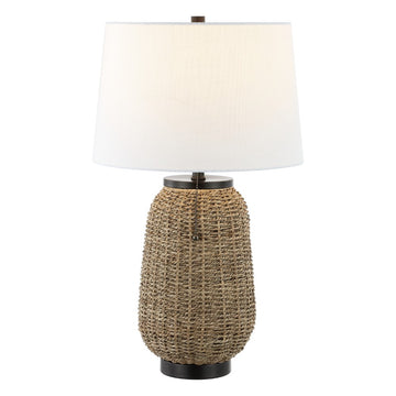 Chakrii 25" Rustic Bohemian Iron/Rattan LED Table Lamp with Pull-Chain - JONATHAN Y
